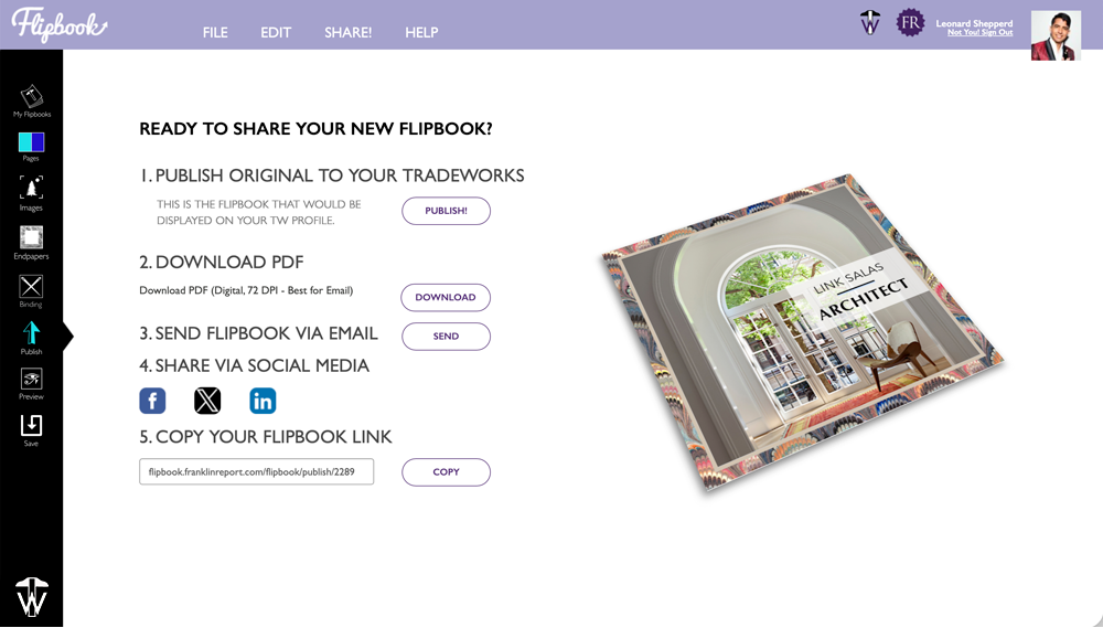 Flipbook publish options — PDF, animated flipbook, or print-ready file